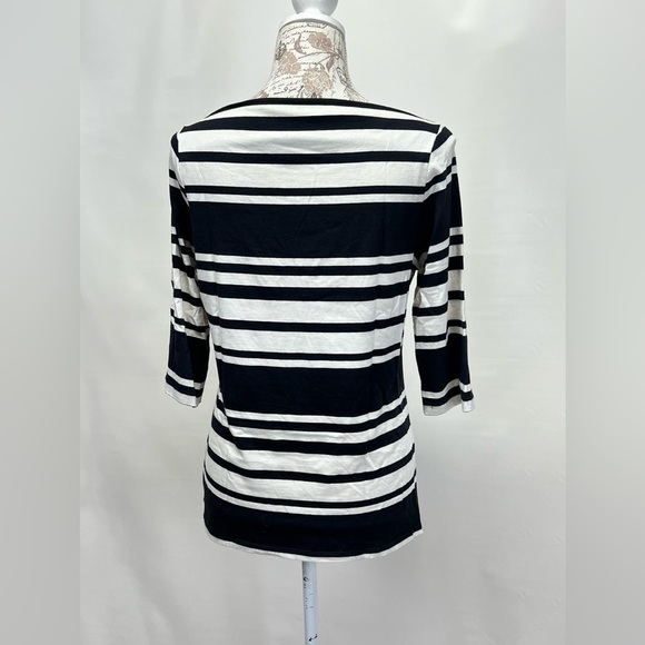 CYNTHIA ROWLEY Black and‎ Ivory striped boat neck top size L. - Picture 5 of 10